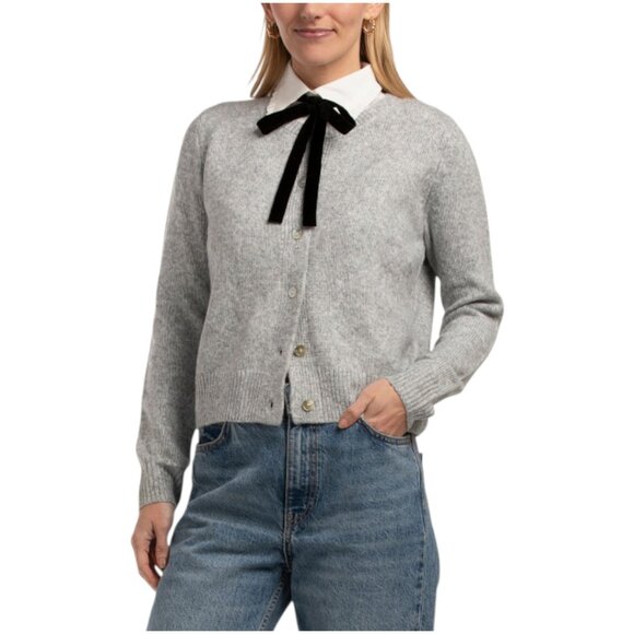 CYNTHIA ROWLEY Collar Bow Cardigan - Picture 1 of 3